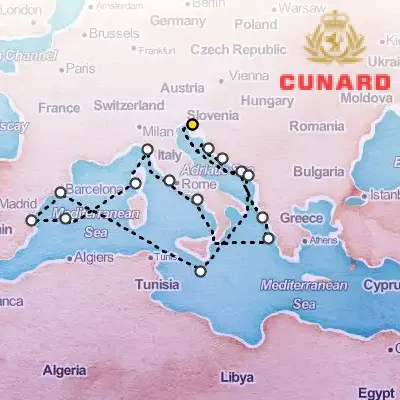 August 6th, 2027  - Mediterranean & Adriatic & Greece Cruise on the Cunard Queen Elizabeth