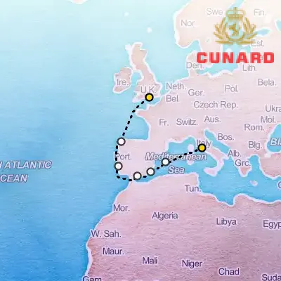 October 5th, 2026  - Italy, Spain & Portugal Cruise on the Cunard Queen Victoria