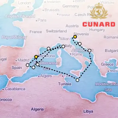 June 8th, 2026  - Adriatic & Western Mediterranean Cruise on the Cunard Queen Victoria