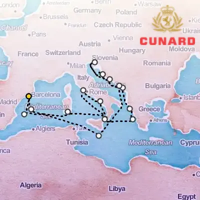 August 17th, 2026  - Italy, Spain & Adriatic Cruise on the Cunard Queen Victoria