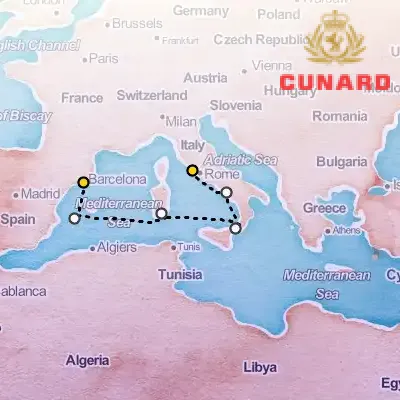 August 17th, 2026  - Italy & Spain Cruise on the Cunard Queen Victoria