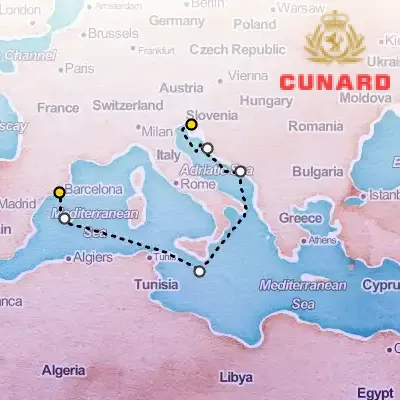 June 8th, 2026  - Central Mediterranean Cruise on the Cunard Queen Victoria