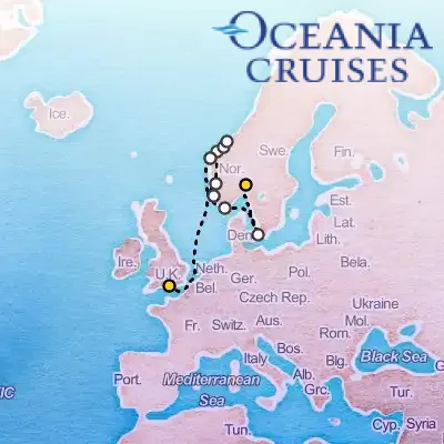 August 15th, 2026  - Fjordlands of Norway Cruise on the Oceania Insignia