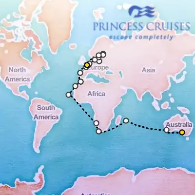 May 14th, 2026  - World Cruise: Adelaide to London (Dover) on the Princess Crown
