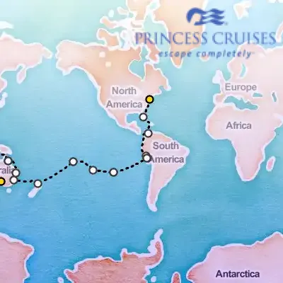 August 20th, 2025  - World Cruise Segment: New York to Adelaide on the Princess Crown