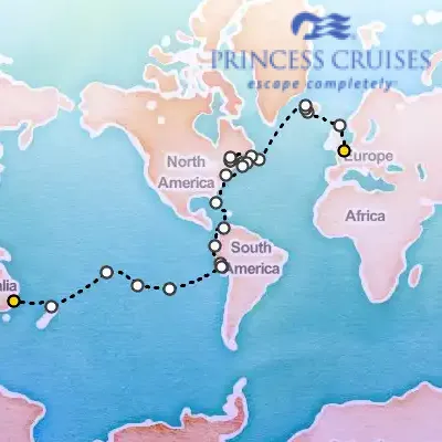 July 4th, 2026  - World Cruise, London to Sydney on the Princess Crown
