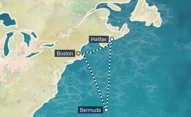 7 Night Bermuda to Boston Cruise route map
