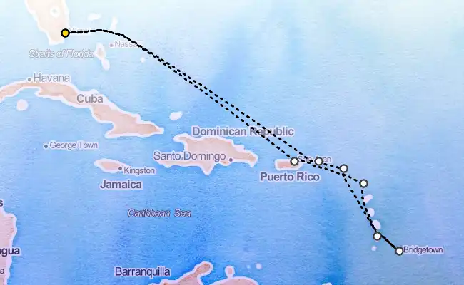 12 Night Eastern Caribbean Cruise route map