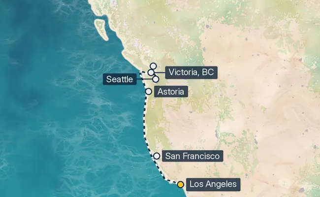 7 Night Pacific Wine Country Cruise route map