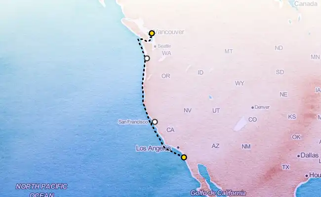 5 Night Pacific Coastal Cruise route map