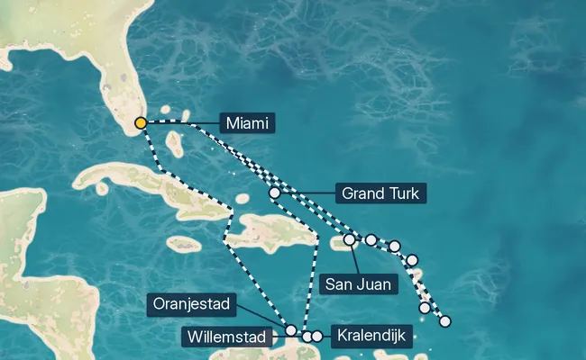 21 Night Caribbean Cruise route map