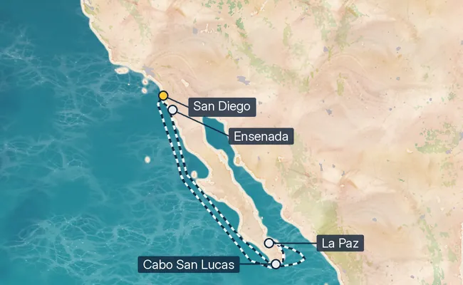 7 Night Ensenada & Cabo & La Paz Cruise route map