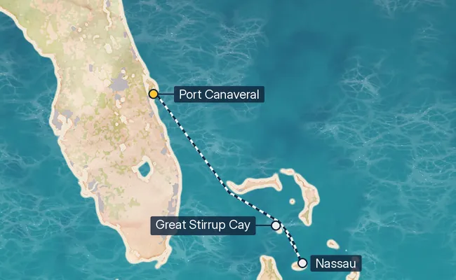 4 Night Short Bahamas Cruise route map