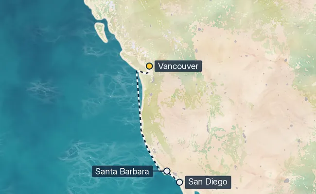 4 Night Pacific Coastal Cruise route map