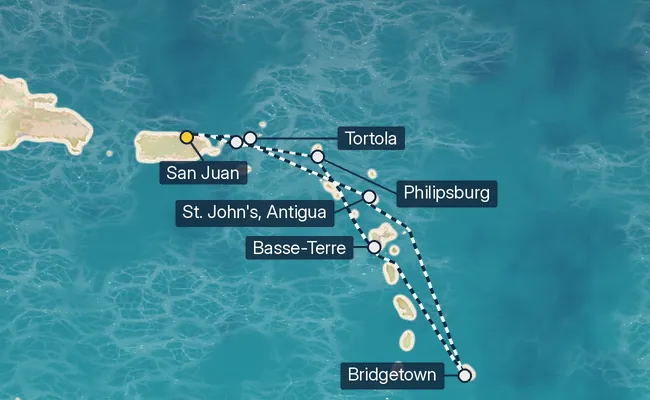7 Night Southern Caribbean, San Juan Cruise route map
