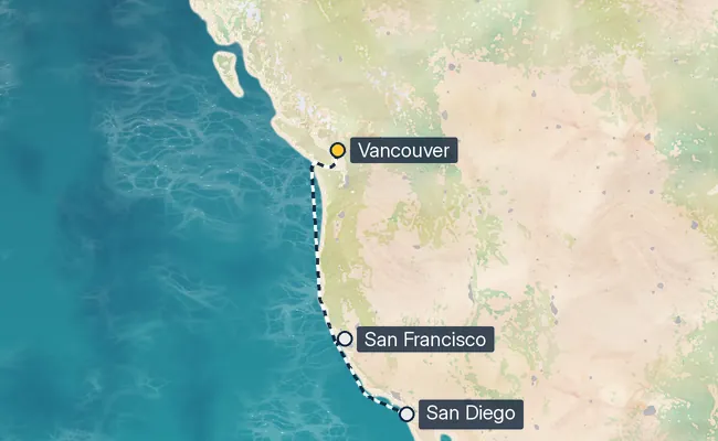 5 Night Pacific Coastal Cruise route map
