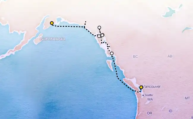 7 Night Alaska Southbound Glacier Cruise route map