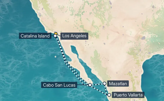 8 Night Cabo & Mazatlan & Vallarta & Catalina Cruise route map