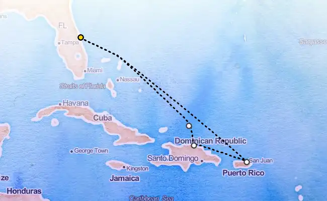 7 Night Eastern Caribbean with Puerto Rico Cruise route map