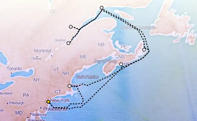 15 Night New England & Canada Cruise route map
