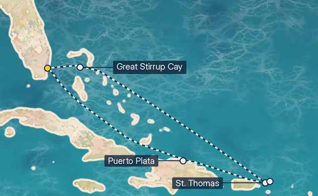 7 Night Eastern Caribbean to Miami Cruise route map