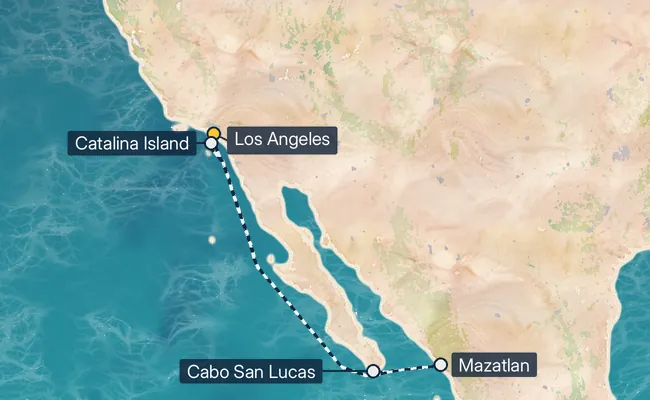 8 Night Cabo Overnight, Mazatlan & Catalina Cruise route map