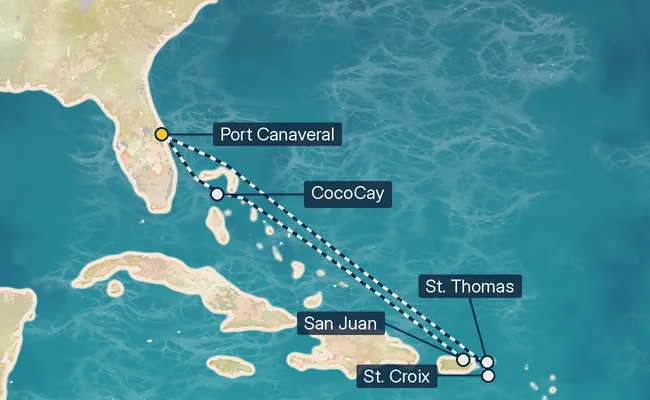 8 Night Eastern Caribbean & Perfect Day Cruise route map