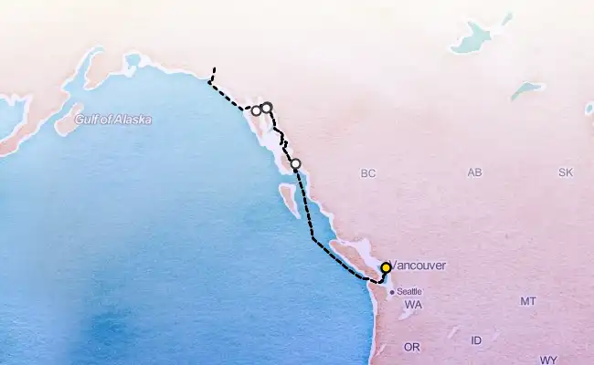 7 Night Alaska Hubbard Glacier Cruise route map
