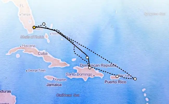 14 Night Round Trip Caribbean Cruise from Ft. Lauderdale route map