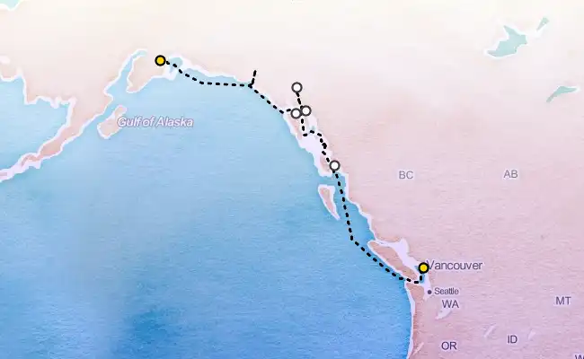 7 Night Alaska Southbound from Whittier Cruise route map