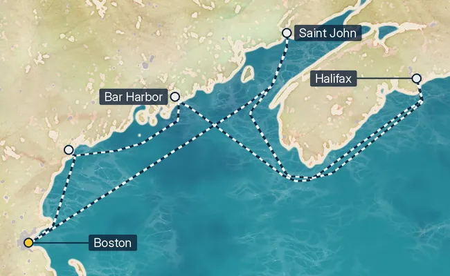 7 Night Canada & New England from Boston Cruise route map