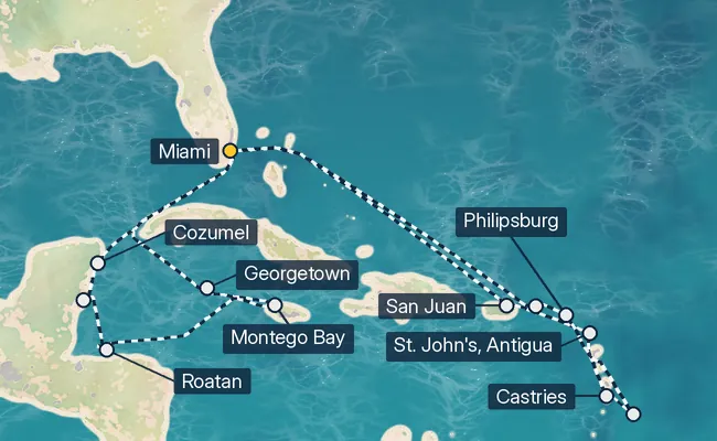 21 Night Caribbean Cruise route map