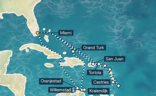 21 Night Caribbean Cruise route map