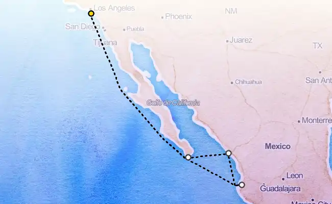 7 Night Mexican Riviera & Los Angeles Cruise route map
