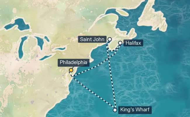 9 Night Round Trip East Coast Cruise from Philadelphia route map