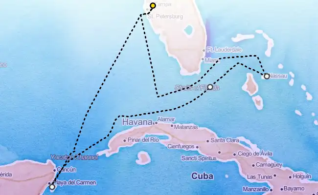 7 Night Bahamas & Mexico Cruise route map