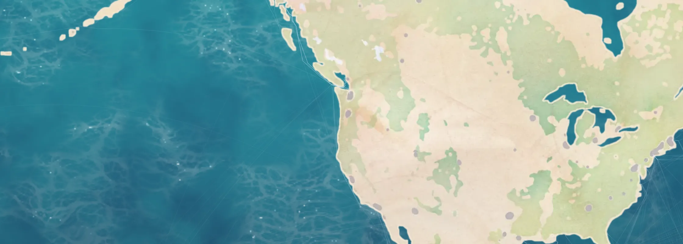 Watercolor chart of West Coast US & Canada cruise ports