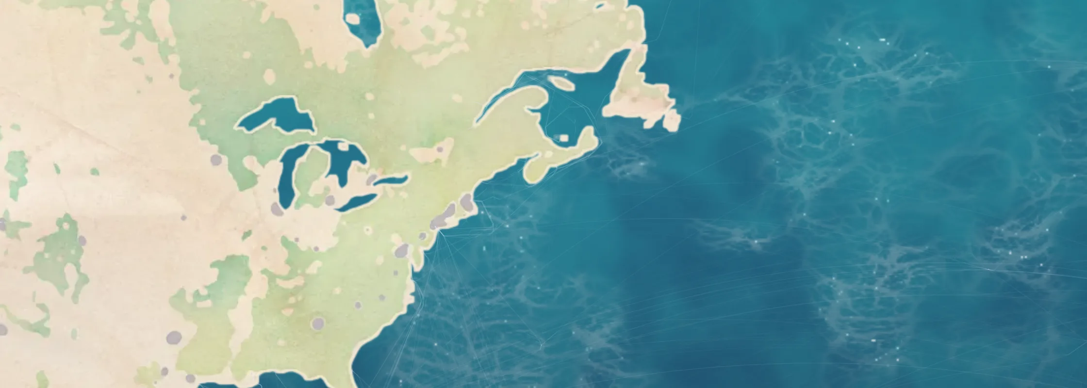 Watercolor chart of Canada & Northeast US cruise ports