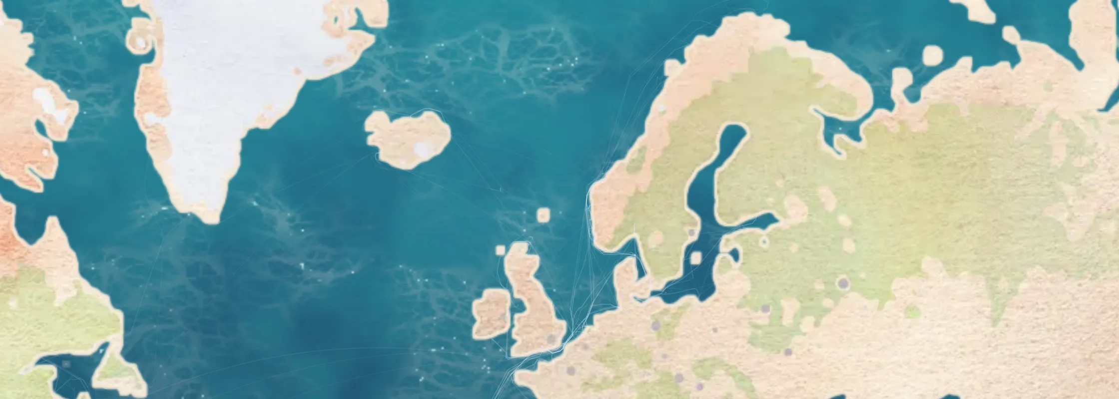 Watercolor chart of Northern Europe & Arctic cruise ports