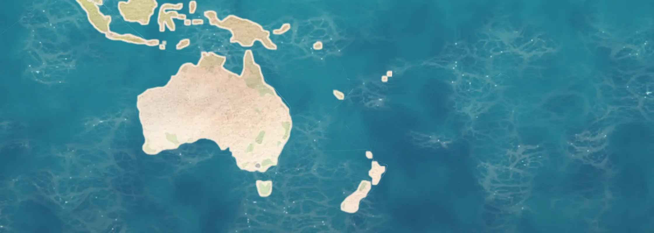 Watercolor chart of South Pacific & Australia cruise ports