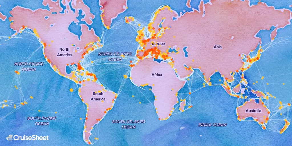 World map showing all cruise ports
